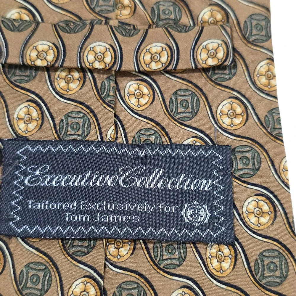 Executive Collection for Tom James Mens Necktie Brown Floral Silk‎ Wide USA Dad